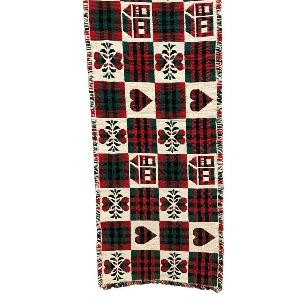 Country Plaid Table Runner Fringed Ends  72” inches L x 13” inches